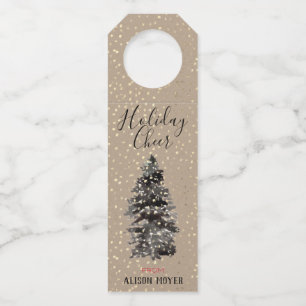 Étiquettes Pour Bouteilles Papier Kraft Bois Arbre Or Neige Élégante