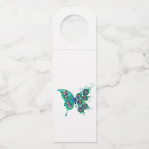 Étiquettes Pour Bouteilles Papillon aux plumes de paon vert