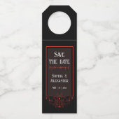 Étiquettes Pour Bouteilles Papillon gothique noir et rouge, Épargnez la date (Devant)