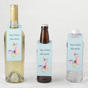 Étiquettes Pour Bouteilles Papillon rose délicat dans des couleurs pastel de