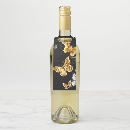 Étiquettes Pour Bouteilles Papillons dorés et blancs (Sur bouteille)