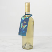 Étiquettes Pour Bouteilles Papillons dorés sur fond bleu (Incliné)