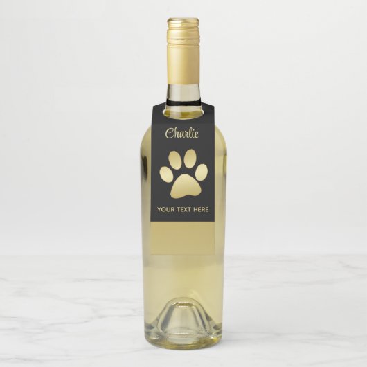 Étiquettes Pour Bouteilles Patte de chien brillante dorée sur fond noir (Sur bouteille)