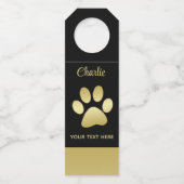 Étiquettes Pour Bouteilles Patte de chien brillante dorée sur fond noir (Devant)