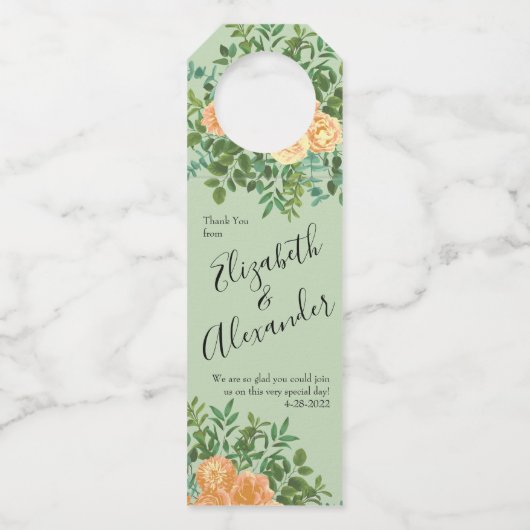 Étiquettes Pour Bouteilles Peach Green Mariage Spring Pastel (Devant)
