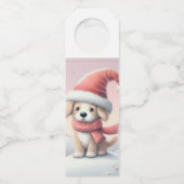 Étiquettes Pour Bouteilles Petit chiot de Noël en chapeau santa (Devant)