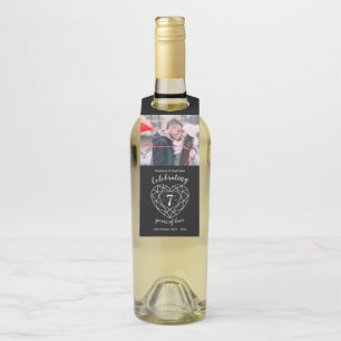 Étiquettes Pour Bouteilles Photo du 7ème anniversaire de mariage cœur en onyx