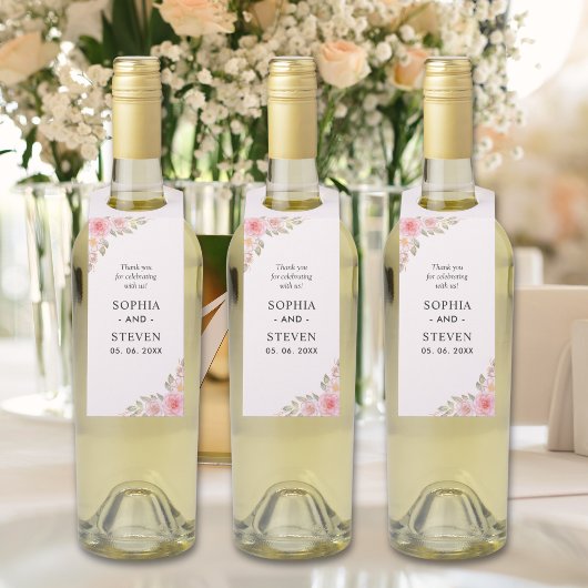 Étiquettes Pour Bouteilles Pink Watercolor flowers Gold Modern Wedding Party