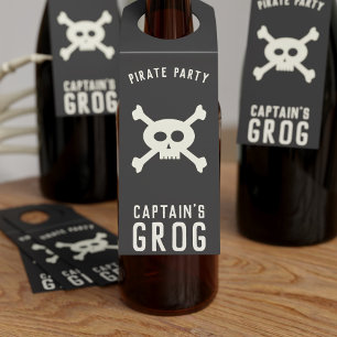 Étiquettes Pour Bouteilles Pirate crâne et os croisés Parti noir et blanc