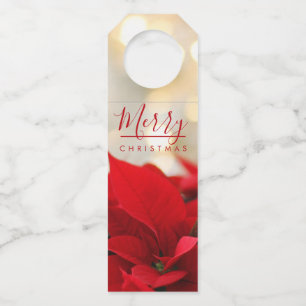 Étiquettes Pour Bouteilles Poinsettias Rouges avec Noël en Bokeh Doré