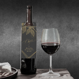 Étiquettes Pour Bouteilles Poussière Or & Outlines Mariage Cheers Blk/Gld ID8