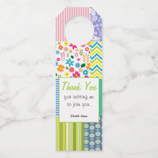 Étiquettes Pour Bouteilles Quilters Patchwork Custom Hostess Cadeau Vin boute (Devant)