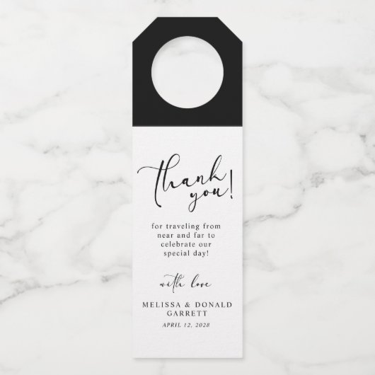 Étiquettes Pour Bouteilles Remerciement de mariage à l'écriture simple modern (Devant)