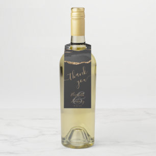 Étiquettes Pour Bouteilles Remerciement de mariage élégant Agate Noir Or Somb
