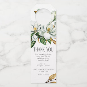 Étiquettes Pour Bouteilles Remerciement de mariage floral Magnolia blanc
