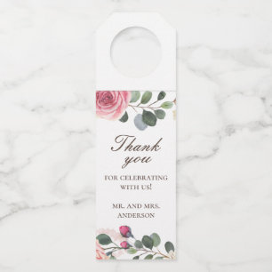 Étiquettes Pour Bouteilles Roses rose aquarelle. Floral mariage merci