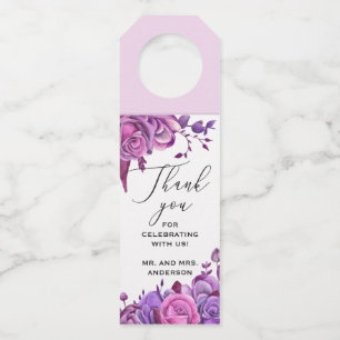 Étiquettes Pour Bouteilles Roses roses et violets. Floral mariage merci