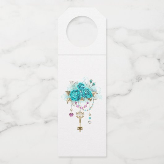 Étiquettes Pour Bouteilles Roses turquoise avec touches (Devant)