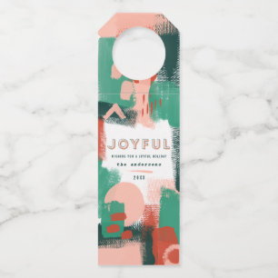 Étiquettes Pour Bouteilles Rouge d'Aabstract, rose + Noël joyeux vert