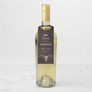 Étiquettes Pour Bouteilles Rustique Brown manger Boire Marié Western Bull Sku