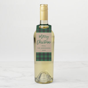 Étiquettes Pour Bouteilles Script de Brève moderne Joyeux Noël Tartan Kraft