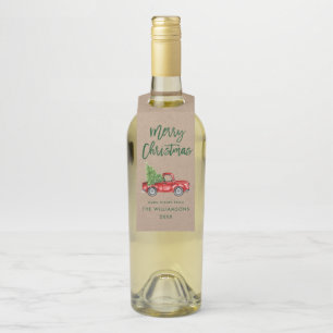 Étiquettes Pour Bouteilles Script de brosse verte Kraft Camion Vintage de Noë