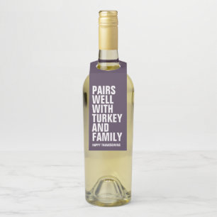 Étiquettes Pour Bouteilles Se marie bien avec un vin de Thanksgiving violet e