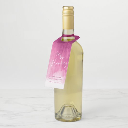 Étiquettes Pour Bouteilles Sip Sip Hooray personnalisé mariage abstrait rose (Incliné)