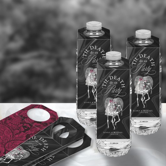 Étiquettes Pour Bouteilles Skeletons gothiques 'Til Death Party Bourgogne ID8