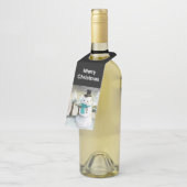 Étiquettes Pour Bouteilles Snowman en hiver sur la scène de Noël (Incliné)