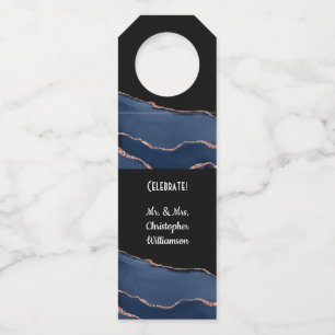 Étiquettes Pour Bouteilles Soirée de mariage en or bleu élégant