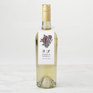 Étiquettes Pour Bouteilles Squelette floral de Bourgogne Mariage gothique Mon