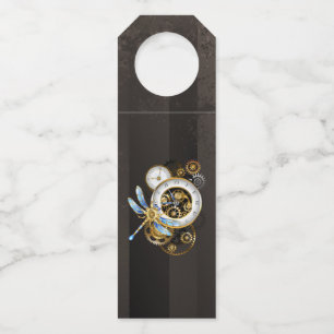 Étiquettes Pour Bouteilles Steampunk Clock with Mechanical Dragonfly