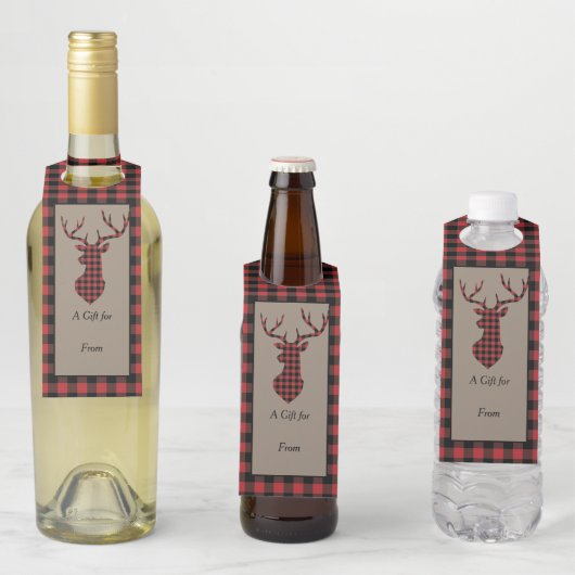 Étiquettes Pour Bouteilles Tête de cerf de buffle rouge (En situation)