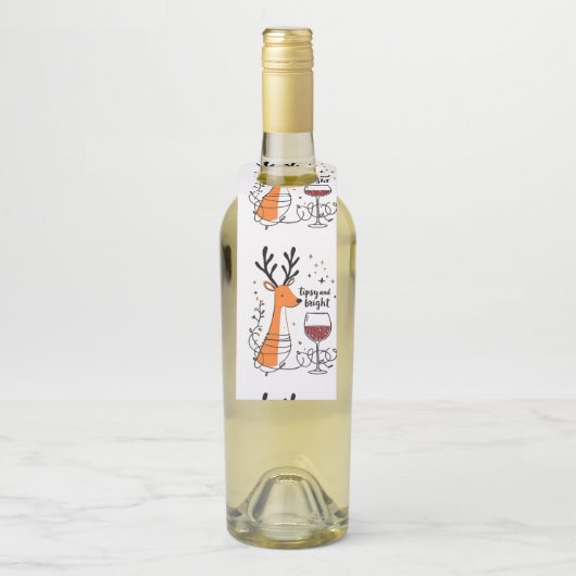 Étiquettes Pour Bouteilles Tipsy and Bright Reindeer  (Sur bouteille)