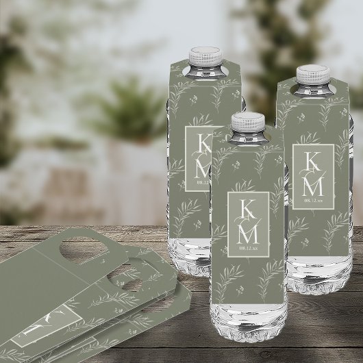 Étiquettes Pour Bouteilles Tons de couleur Eucalyptus Mariage Vert ID901