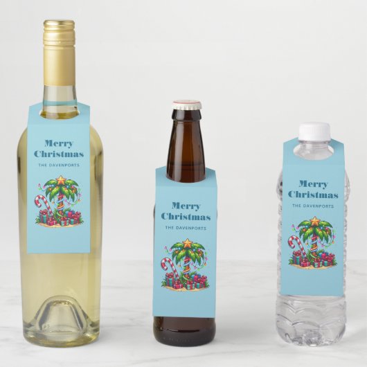 Étiquettes Pour Bouteilles Tropical Christmas Holiday Palm Tree (En situation)