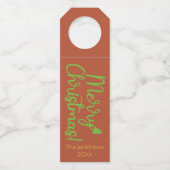 Étiquettes Pour Bouteilles Typographie de Noël Joyeux Vert sur Reddish-Brown (Devant)