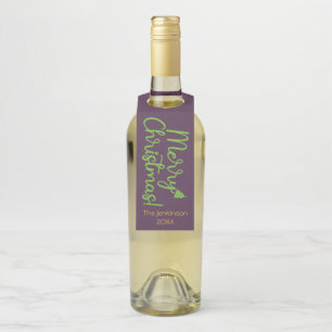 Étiquettes Pour Bouteilles Typographie vert Joyeux Noël sur Violet