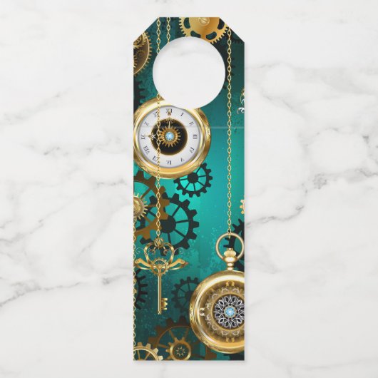 Étiquettes Pour Bouteilles Veille bijoux Steampunk sur un Arrière - plan vert (Dos)