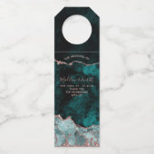 Étiquettes Pour Bouteilles Vert Paon & Rose Gold Agate Mariage Remerciement (Dos)