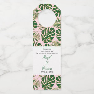 Étiquettes Pour Bouteilles Vert tropical feuille pois rose mariage