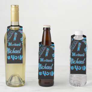 Étiquettes Pour Bouteilles Votre motif de nom monogramme bleu rouge couleur n