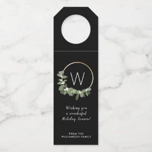 Étiquettes Pour Bouteilles Wreath de Noël moderne   Monogramme   nom de famil