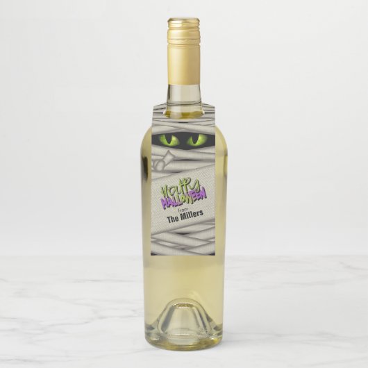 Étiquettes Pour Bouteilles Yeux de Momie Halloween Vert ID685 (Sur bouteille)