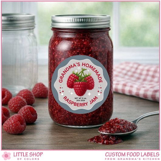 Étiquettes pour pots de confiture de framboise mai