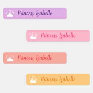 Étiquettes Princesse Couronne violet rose Peach Jaune Nom