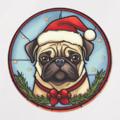 Étiquettes Pug Vitrail de Noël (Design 1)
