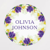 Étiquettes Purple Iris Floral Nom personnalisé Vêtements (Design 1)