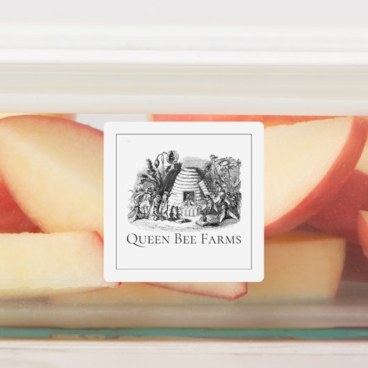 Étiquettes Queen Bee In Hive A Un Tribunal Avec Ses Abeilles  (Apposé)